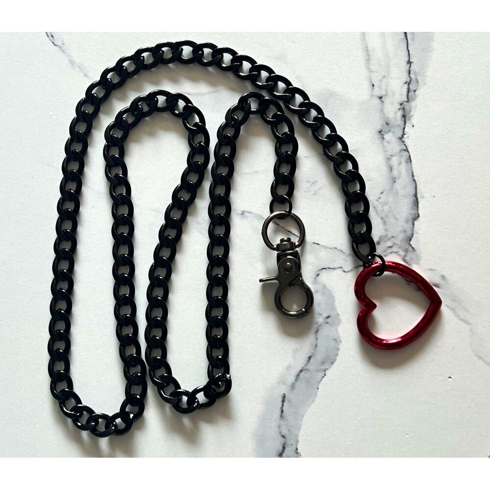 Chunky Black Curb Chain Purse Replacement Strap with Red Heart Clip